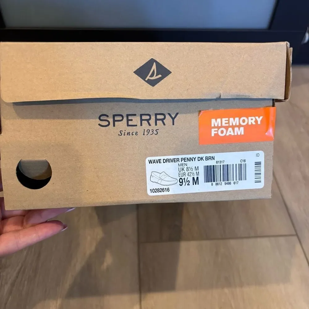 Sperry Men’s Wave Driver Penny Loafer Dark Brown NEW in box Size 9.5 Memory Foam